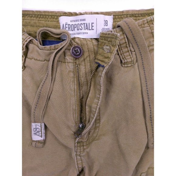 Aeropostale Mens Cargo Shorts sz 28 Beach Scene Brown Cotton SoCal Surf 7 Pocket - Picture 9 of 10